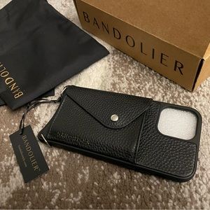 Side Slot Leather iPhone 12/12Pro Case Wallet in Black/Silver